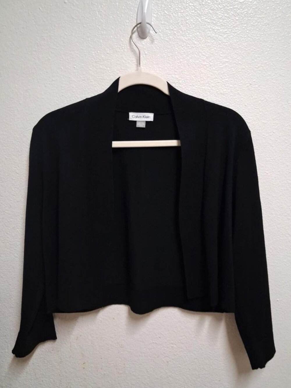 Calvin Klein Women’s Cropped Open Front 3/4 Sleeve Cardigan Black Size L
